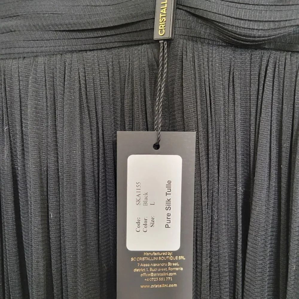 Cristallini Long Sleeve Silk Tulle Dress, Black L - Picture 12 of 12